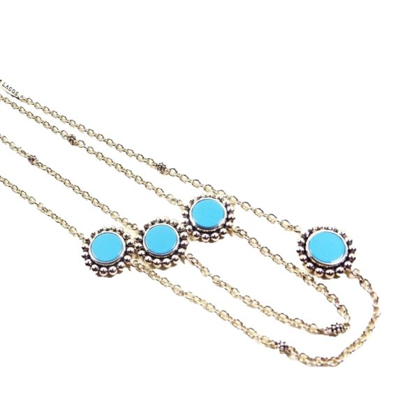 LAGOS Maya Sterling Silver Blue Turquoise Circle Stations Long Necklace - Picture 3 of 8